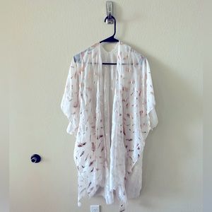 NWT White with gold feathers bohemian kimono
